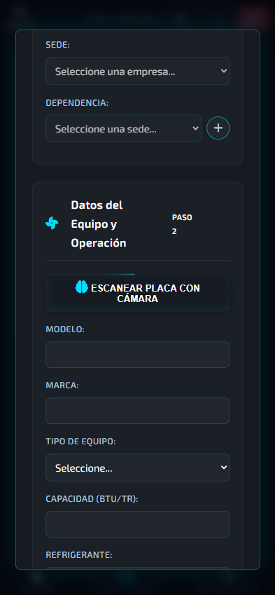 Pantalla móvil con flujo de servicio técnico en MACRIS